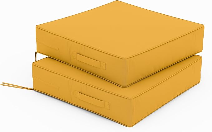 Patio Chair Cushions 19 X 19 X 4 Inch Waterproof Outdoor Seat Cushions for Patio Furniture, Outdoor Sofa Couch Pads with Ties & Handle, Set of 2, Yellow