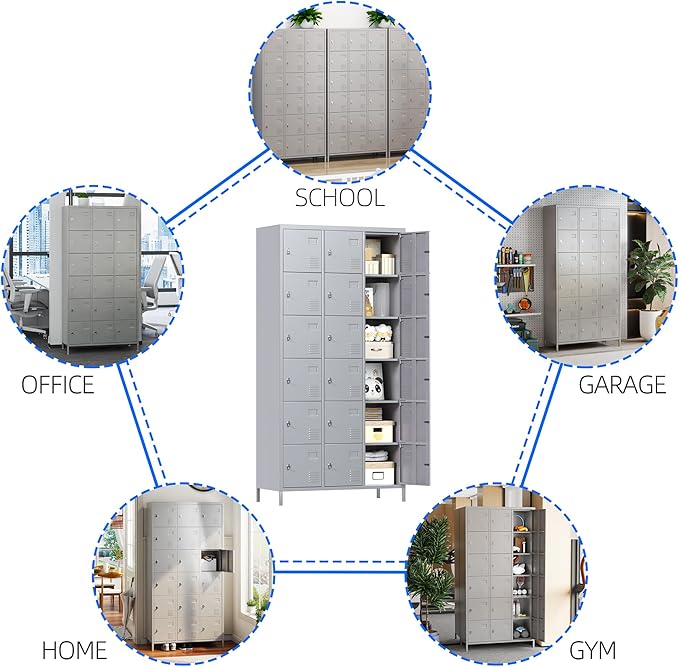METAN Metal Locker for School Office Gym Bedroom, 18 Doors Steel Storage Locker Cabinet for Employees, Industrial Storage Locker, Assembly Required (18 Door-Grey)