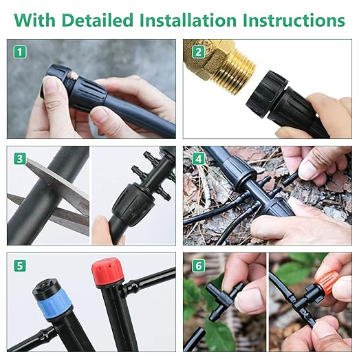 240FT Drip Irrigation System, Automatic Drip Irrigation Kit with 1/2 inch Hose 1/4 inch Distribution Tubing and Accessories for Greenhouse, Yard, Lawn, Plant