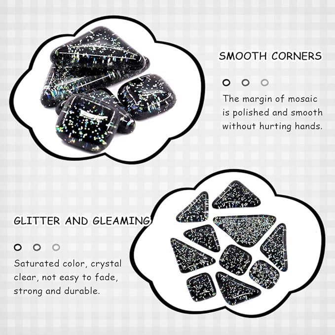 Swpeet 1 Pound Black Shine Crystal Series Mosaic Tiles Assortment Kit, Square and Triangle Genuine Mosaic Tiles Glitter Crystal Mosaic Perfect for Home Decoration Crafts