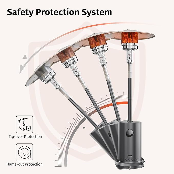 EAST OAK 55,000 BTU Propane Patio Heater with Round Table & Stainless Steel Burner, Outdoor Heater with Wheels, Ideal For Large Patios, Gardens, Outdoor Events, Commercial Use, Gray