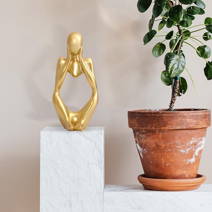 INNOLITES Resin Statue Thinker Style Decoration Abstract Sculptures Collectible Figurines for Home Decor Modern Office Shelf Desktop (Gold-Focus)