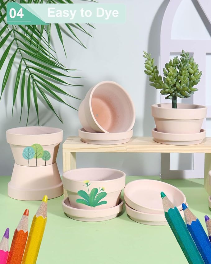 vensovo 3.7 Inch Pink Terracotta Shallow Succulent Pots - 6 Pack Terra Cotta Clay Pot with Saucer, Cacuts Indoor and Outdoor Planters with Drainage Hole