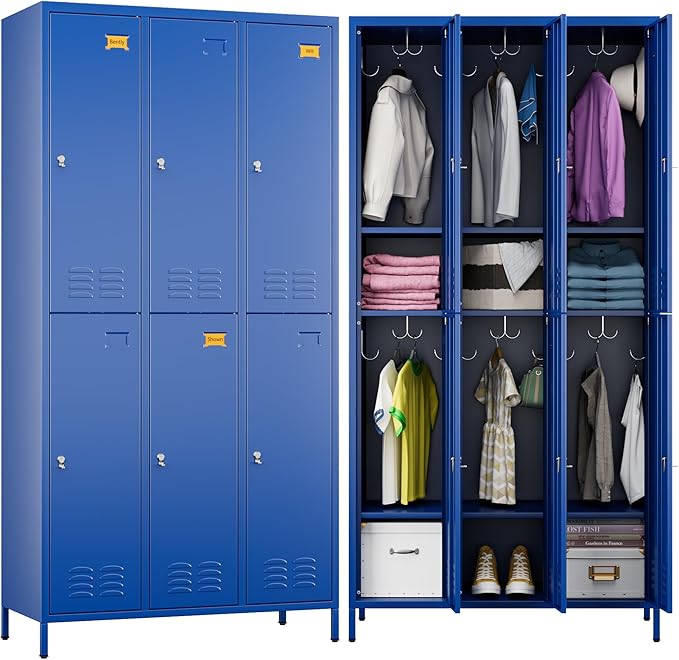 METAN Metal Locker for School Office Gym Bedroom,6 Doors Steel Storage Lockers Cabinet for Employees,Industrial Storage with 1 Shelf,Assembly Required,Blue