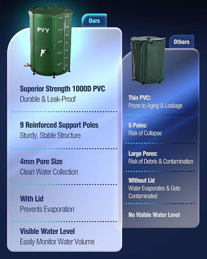 PYY Rain Water Collection Barrel - 100 Gallon Green Water Storage Tank with Spigots, Hose and Portable Bucket, Large Plastic Collapsible Rain Catcher Catchment System to Collect Rainwater from Gutter