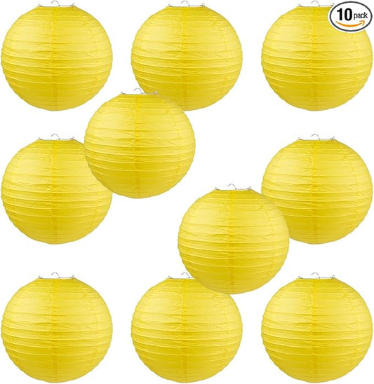 WYZworks Round Paper Lanterns 10 Pack (Yellow, 14") - Hanging Paper Lanterns Lamp for Wedding, Birthday, Party and Home Decorations with 8", 10", 12", 16" Option