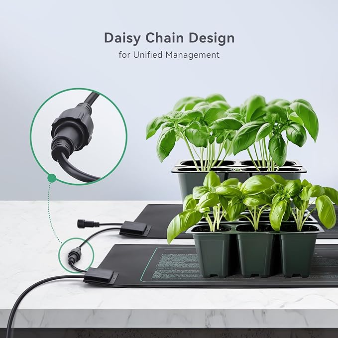LUXBIRD 6 Pack Daisy Chain Seedling Heat Mats for Indoor Plants, Greenhouses, Germination, Hydroponic Garden, IP67 Waterproof Durable (LB-HMDC-06)
