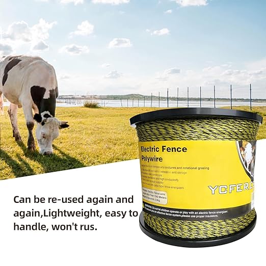Upgraded Electric Fence Polywire 5050 Feet 1540 Meters, 6 Stainless Steel Strands for Reliable Conductivity and Rust Resistance, Portable Electric Fencing,UV, Rust Resistant