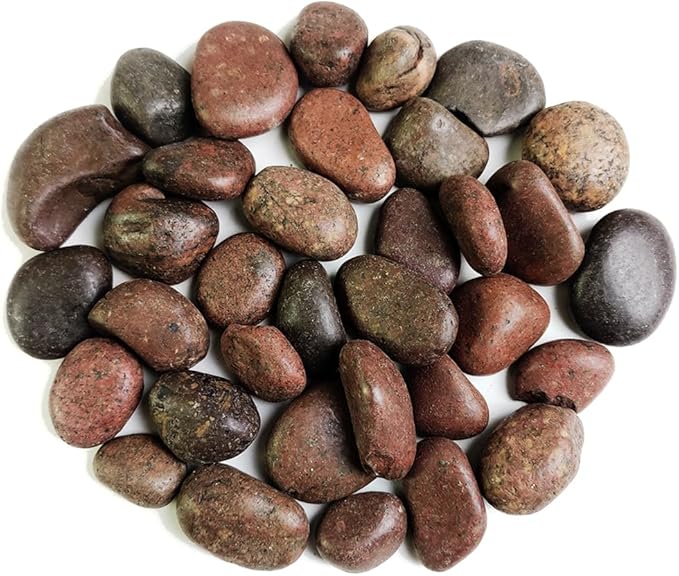 HappyFiller Natural Decorative Pebbles Polished Rocks Stones for Aquarium,Fish Turtle Tank,Outdoor Indoor Plants Top Dressing,Succulents Soil Cover,Garden Landscaping,2 LB,Red Mix,0.8-1.6"