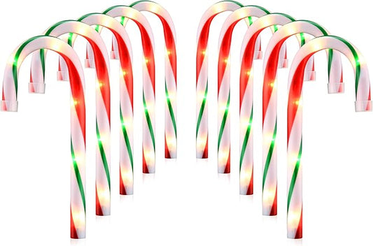 10" Christmas Candy Cane Pathway Lights, Set of 10 Pack Christmas Outdoor Decorations Candy Cane Lights Red & Green
