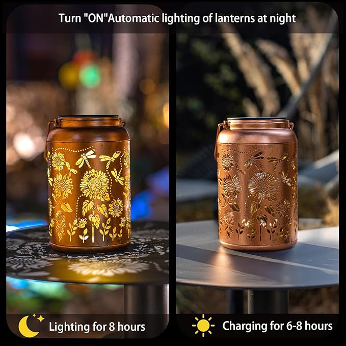 2pack Solar Lanterns Lights Outdoor Hanging Lantern Waterproof Metal LED Dragonfly Christmas Decor Gifts for Women Mom Grandma Solar Light for Garden,Yard,Patio, Lawn,Pathway,Landscape