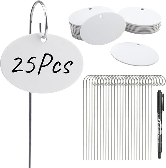 Temlum Plant Labels with Marker Pen, 25 Pcs Plant Garden Markers Garden Label Stakes Plant Sign Tags for Outdoor Plants, Flowers, Herbs, Seed (White)