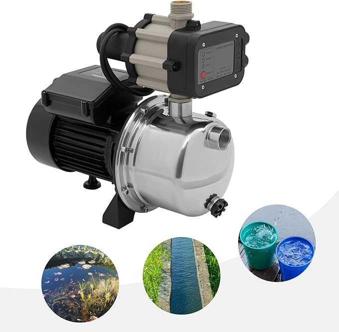 1.5HP 1200GPH 164ft Head Garden Hose Water Booster Pump - 115V Shallow Well Sprinkler Pump with Automatic Controller - High-Flow Irrigation, Draining & Water Transfer Jet P ump
