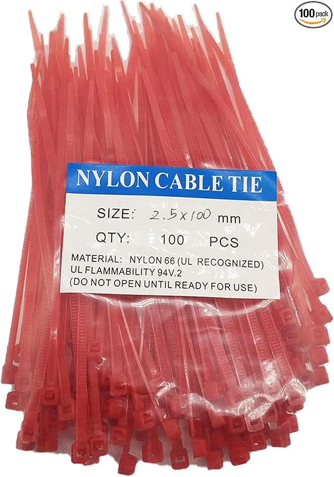 4 Inch Zip Ties (100 Pieces) 18lb Strength, Nylon Cable Wire Ties (Red)