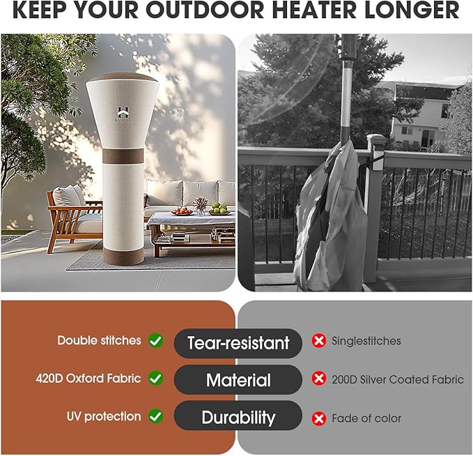 HAMLER Patio Heater Covers, Outdoor Heater Covers Waterproof with Zipper, Outdoor Patio Heater Cover Fits up to 95"H x 34"W x 19"W, Heavy Duty Heater Covers for Standing Heater, Brown & Beige