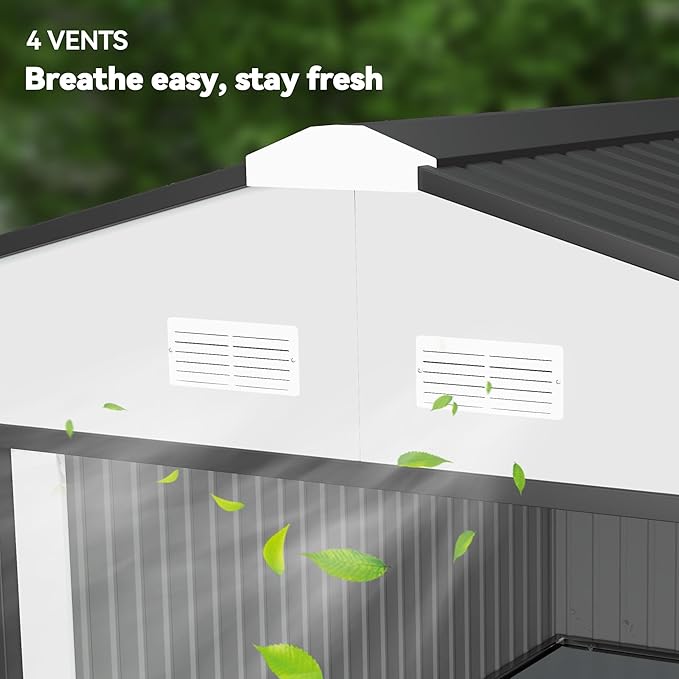 Outsunny 11' x 13' Outdoor Storage Shed, Garden Tool Metal Shed with Foundation Kit, Double Lockable Door, Air Vents and Sloping Roof, for Backyard, Patio, Lawn, White