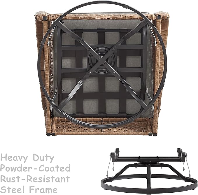 HUMMUH Outdoor Swivel Rocker PE Wicker Patio Chairs Set of 2, Rattan Rocking Chair Furniture Set (Yellow,Beige)