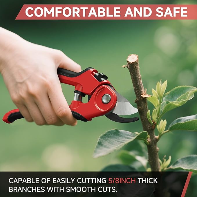 8-Inch Professional Pruning Shears - SK5 Steel Blades, Non-Stick Coating, Ergonomic Design, Suitable for Thick Branches, Safety Lock