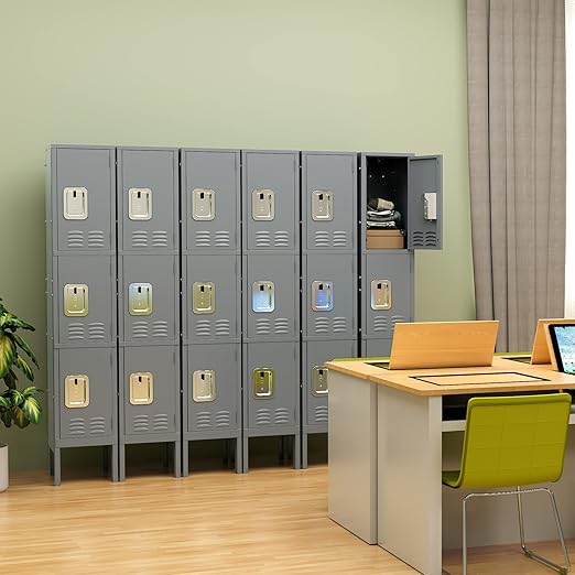 Yizosh Metal Lockers for Employees with Lock, Employees Locker Storage Cabinet with 3 Doors, Tall Steel Storage Locker for Gym, School, Office
