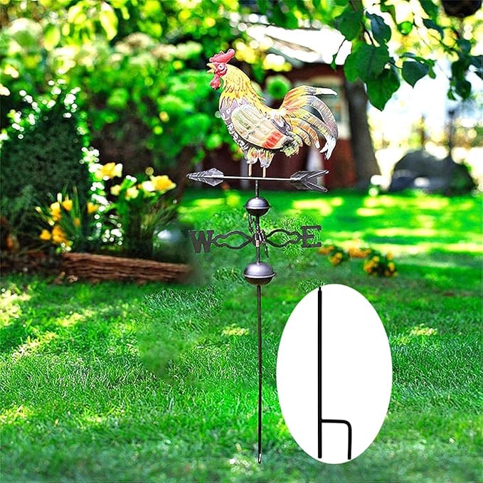 Westcharm 48 in. Crowing Metal Rooster Weathervane | Wind Wheel Decorative Garden Stake with Rooster Ornament | Chicken Garden Weather Vane