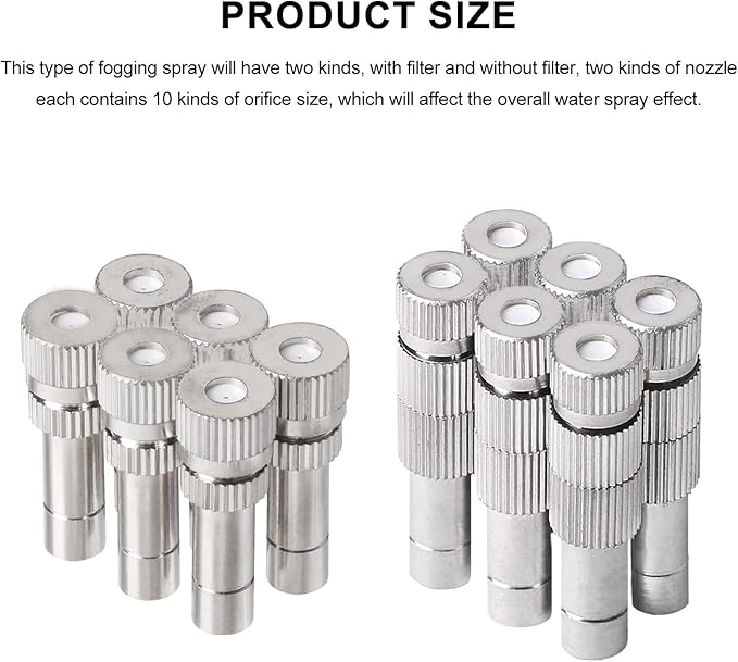 20pcs Brass Mister Nozzles, 6mm Misting Nozzles for Outdoor Cooling System, Landscaping, Air Humidification, Greenhouse Irrigation (with Filter, 0.004"/0.1mm Orifice)