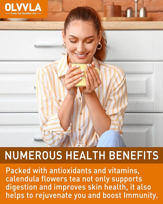 Olvvla - Natural Calendula Flowers Tea Bags - 1.5g X 50 Count - Premium Calendula Tea - Non-GMO - Caffeine-free - Dried Calendula Herbal Tea - Rich in Antioxidants & Promote Relaxation