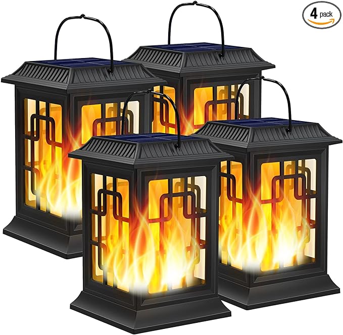 Solar Lanterns Outdoor Waterproof, Hanging Solar Lights for Outside Black Hanging Solar Powered Lantern Decorative for Garden Yard Patio, 4 Pack