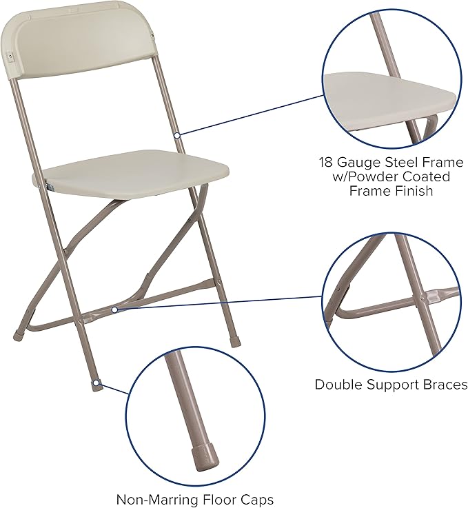Flash Furniture Hercules Series Plastic Folding Chair - Beige - 4 Pack 650LB Weight Capacity Comfortable Event Chair-Lightweight Folding Chair