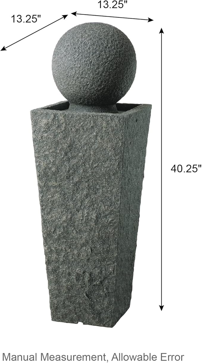 Glitzhome Outdoor Water Fountain with LED Light, Oversized Modern Sphere Pedestal Water Fountain with Submersible Pump, Outdoor Fountains Garden Waterfall for Patio Deck Porch, 40.25" H
