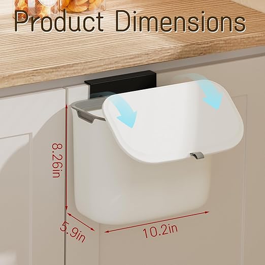 1.9 Gallon Kitchen Compost Bin Hanging Small Trash Can with Lid Under Sink Dual Installation & Triple-Seal Technology, Odorless Kitchen/Bathroom/Office Trash Can for Home, RV