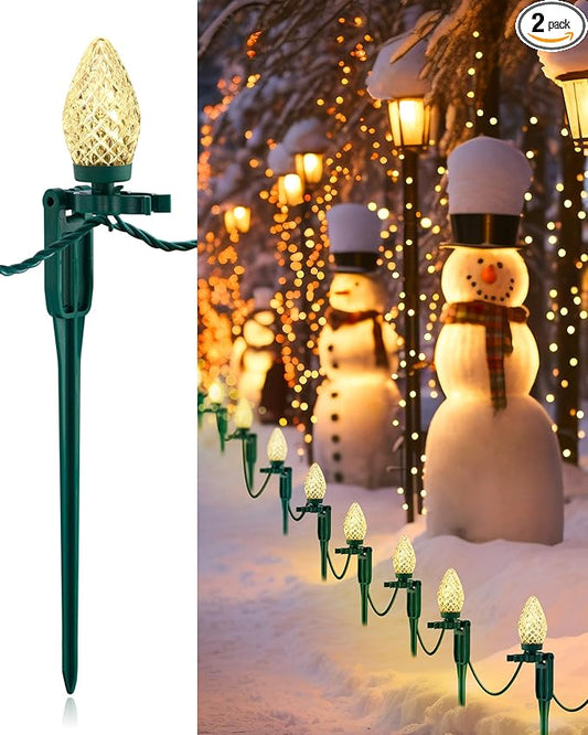 SURAIELEC C9 Christmas Pathway Lights, Walkway Christmas Lights with Warm Bulbs, Total 50 FT 50 LED, Extendable String Lights for Yard, Sidewalk, Driveway Holiday Decor, Waterproof, UL Listed