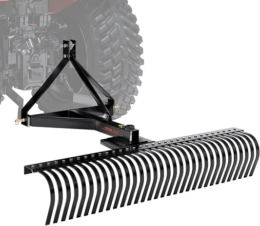 VEVOR Tow Behind Dethatcher, 60-inch Tow Dethatcher with 32 Steel Tines, 3-Point Lawn Dethatcher Rake with Attachments for Tractor, Landscape Rake for Garden, Farm, Grass
