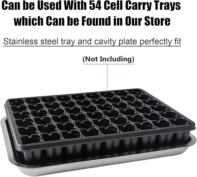 Stainless Metal Trays, Stainless Steel Seed Starter Carry Tray Fit 54 Cell Plug Tray, Nursery Seedling Pots Water Collection Transplantation (11.6 inch×15.2 inch, 1.45" Height, 10-Pack)