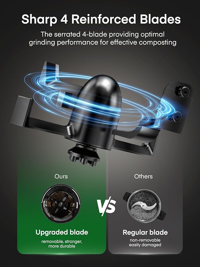 Electric Composter for Kitchen 4L, Countertop Compost Bin Indoor with Visible Window, LED Display, Auto-Clean, Carbon Filter, Odorless, Low Noise, Turns Waste into Natural Fertilizer