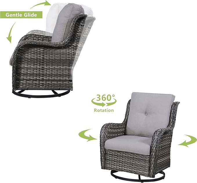 HUMMUH 6 Pieces Outdoor Patio Furniture Set Wicker Swivel Patio Chairs with Ottomans 2 Seater Outdoor Sectional Sofa/Patio Loveseat with Coffee Table