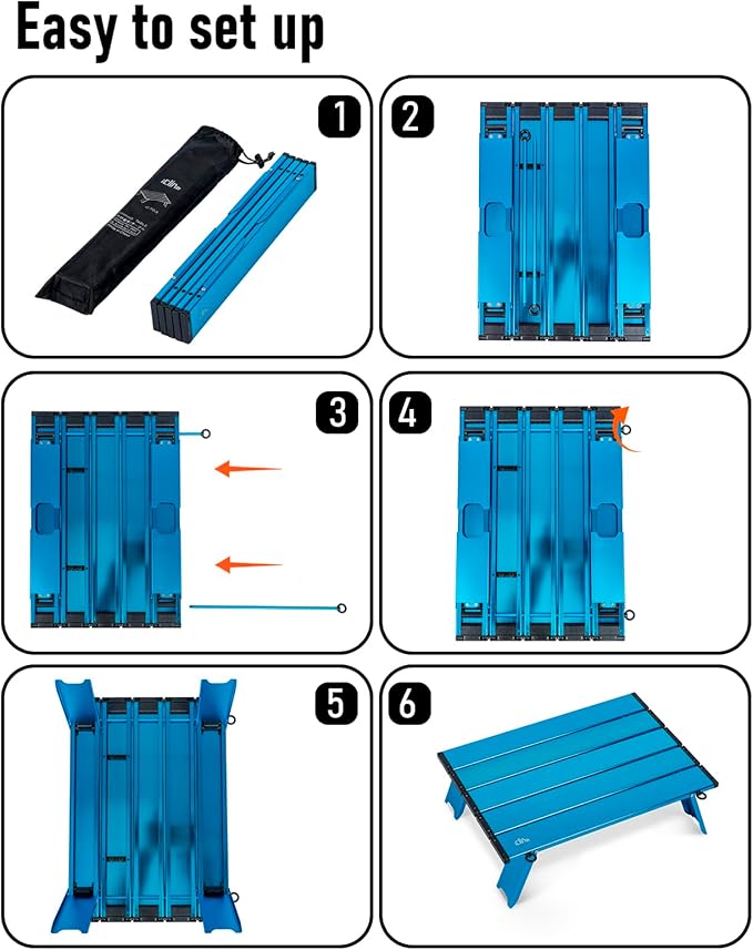 iClimb Ultralight Compact Mini Beach Picnic Folding Alu. Table with Carry Bag, Two Size (Blue - S)