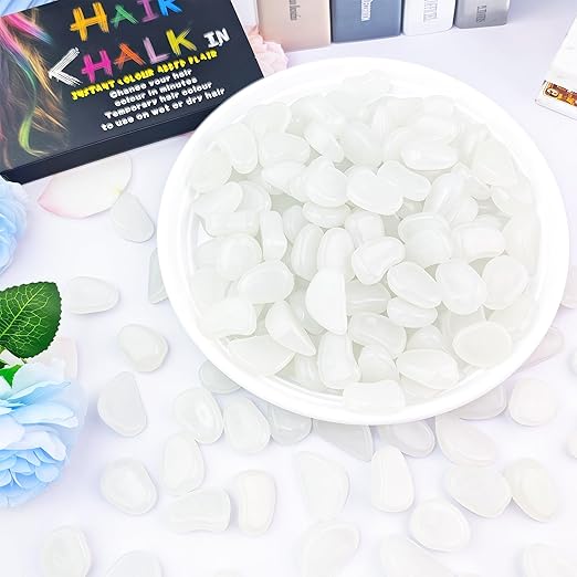 1.4LB 25-27mm White Glowing Pebbles Luminous Stones Glow in The Dark Decorative Stones for Walkways Driveway Yard Grass Fish Tank Plant Pots
