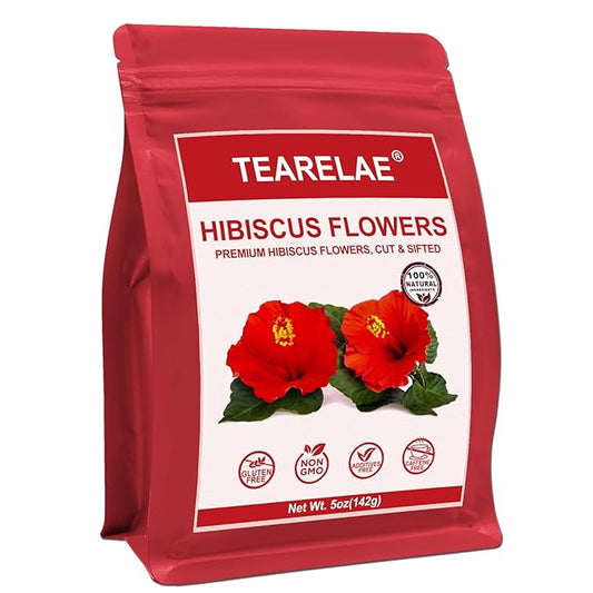 TEARELAE - Hibiscus Flowers, 5oz/142g- Natural Hibiscus Tea Loose Leaf - Country of Origin Nigeria - Flor De Jamaica - Dried & Edible Flowers For Tea - Non-GMO - Caffeine-free - Support Heart Health