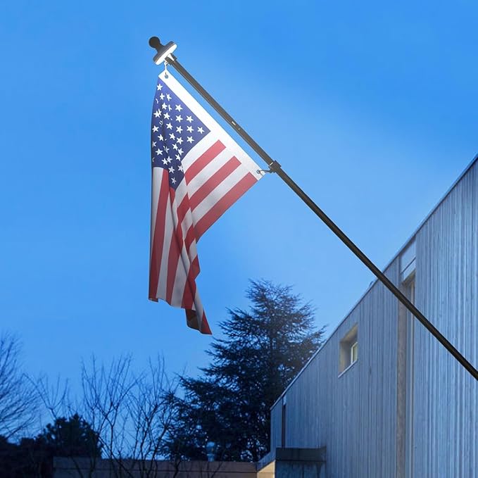 ZMTECH 2 Pack 5FT Flag Pole Kit with Solar Light and Proud American Flag, Adjustable Bracket and Upgraded Tangle-Free Ring 1" Stainless Steel Flagpole for Day and Night, Residential, Commercial, Black
