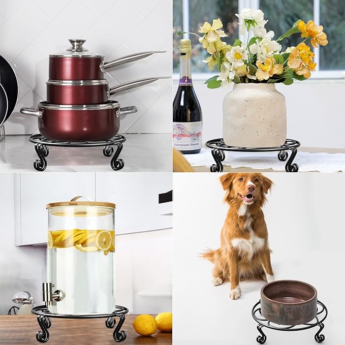 Yimobra Metal Plant Stand for Flower Pot 4 Pack Heavy Duty Potted Holder Indoor Outdoor Rustproof Iron Garden Container Round Supports Rack for Planter (4PC Black 10.24 x 2.36 IN)