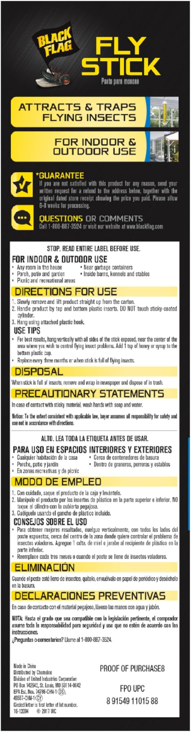 Black Flag Fly Stick, Trap Houseflies and Flying Insects, Pack of 6