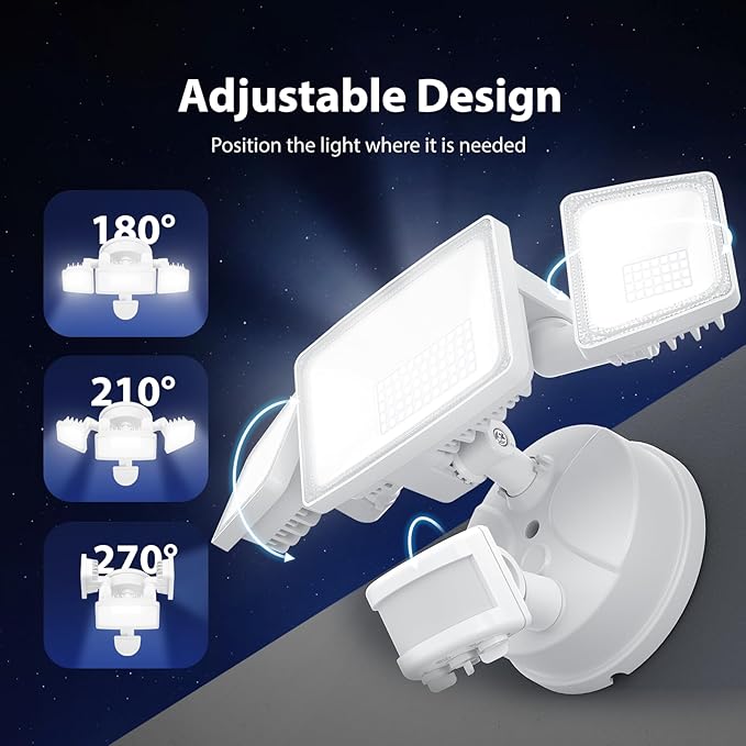 Onforu 65W LED Flood Light Motion Sensor Outdoor, 6500lm Security Light with Three Head, IP65 Waterproof Exterior Floodlight, 6500k Wall Light for Entryways Stairs Yard Garage