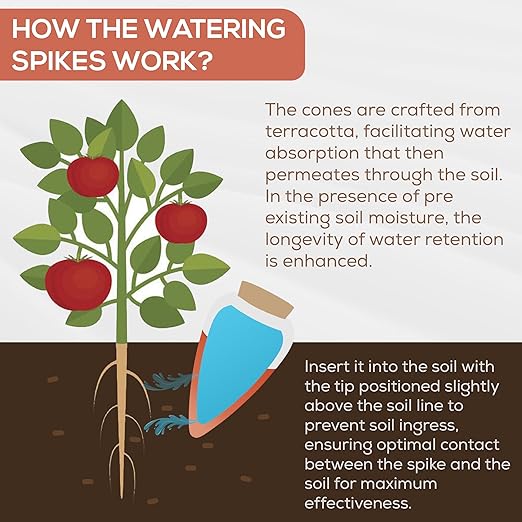 Plant Watering Globes - Olla Terracotta Watering Spikes - Hold 16 Ounces - Olla Water System for Plants - Self Water Method - Slow Releaese Drip Irrigation Terracotta Stakes
