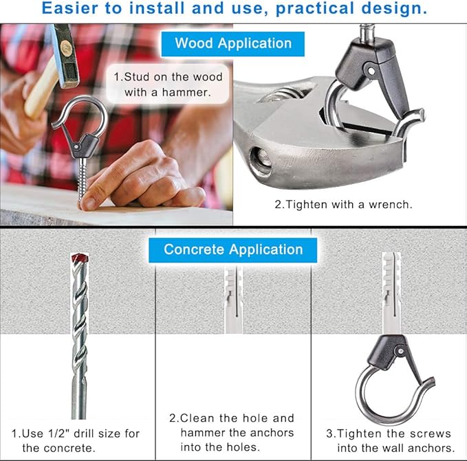 BeneLabel 4Pcs Wall Mount Ceiling Plant Hanger Hooks, Outdoor Hanging Brackets for Hanging Plant Light Outdoor Wire Fairy Lights Wind Chimes Bird Feeders, Safety Buckle Design, 4 1/4"