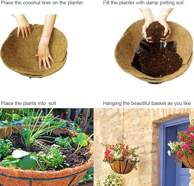 1 PCS 22" x 14" Coco Liners for Planters,Round Basket Shaped Coconut Fiber Replacement Liners