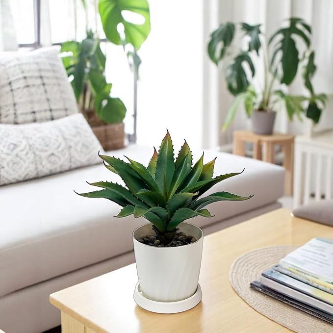 12.5 Inch Artificial Aloe Plant - Large Faux Succulents (Unpotted), Realistic Fake Plants for Home Decor Indoor Outdoor (Green)