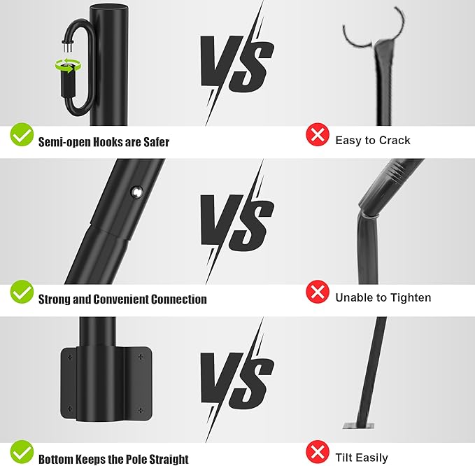 Suchtale 4 Pack 2.8 FT String Light Poles, Suspension Outdoor Fence Post Lights with Clip and Bracket, Outside String Lights Hanging, Wall Mounting Stand for Patio Garden Backyard Wedding Party, Black