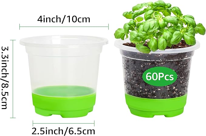 MIXC 60 Packs 4 Inch Reinforced Nursery Pots with Silicone Base for Easy Transplant, Variety Pack Plastic Plant Pot Seedling Planter Seed Starter Flower
