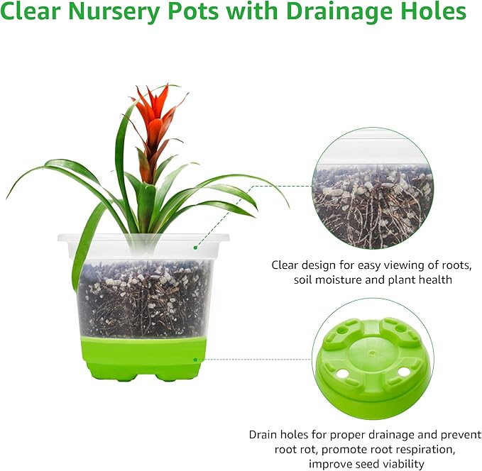 MIXC 30 Packs 3.5 Inch Reinforced Nursery Pots with Silicone Base for Easy Transplant, Variety Pack Plastic Plant Pot Seedling Planter Seed Starter Flower