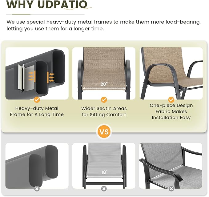 UDPATIO Patio Chairs Set of 6, Stackable Outdoor Dining Chairs with High Back, Breathable Textilene Fabric Outdoor Chair All Weather, 350LBS Capacity for Garden, Backyard (Brown)